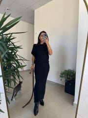 Dv 90256 Siyah Kemerli Triko Elbise