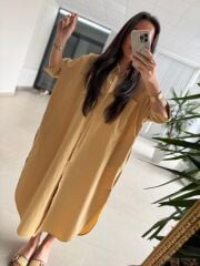 Cr 1362  Oversize Camel Gömlek Elbise