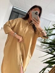 Cr 1362  Oversize Camel Gömlek Elbise