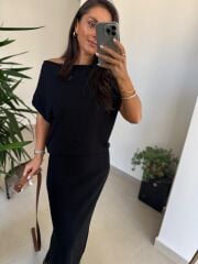 Dv 90256 Siyah Kemerli Triko Elbise