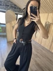 Siyah yelekli Palazzo takım