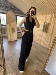 Siyah yelekli Palazzo takım