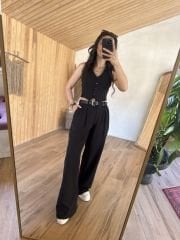 Siyah yelekli Palazzo takım