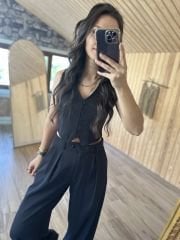 Siyah yelekli Palazzo takım