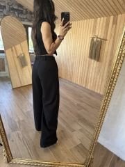 Siyah yelekli Palazzo takım