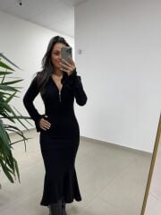 Np 51623 Siyah Eteği Volanlı Selanik Elbise