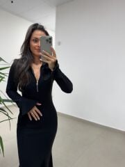 Np 51623 Siyah Eteği Volanlı Selanik Elbise