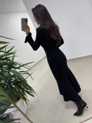 Np 51623 Siyah Eteği Volanlı Selanik Elbise