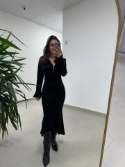 Np 51623 Siyah Eteği Volanlı Selanik Elbise