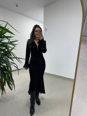 Np 51623 Siyah Eteği Volanlı Selanik Elbise