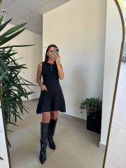 Dv 90244 Siyah Gold Düğmeli Triko Elbise