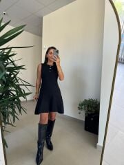 Dv 90244 Siyah Gold Düğmeli Triko Elbise
