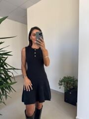 Dv 90244 Siyah Gold Düğmeli Triko Elbise
