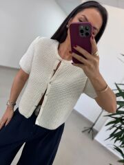 Orj Marka Gümüş Detaylı Kısa Kollu Ceket Hırka