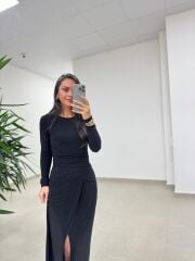 Bh 25616 Bel Drapeli Siyah Elbise