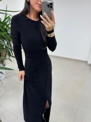 Bh 25616 Bel Drapeli Siyah Elbise