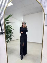 Bh 25616 Bel Drapeli Siyah Elbise