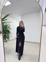 Bh 25616 Bel Drapeli Siyah Elbise