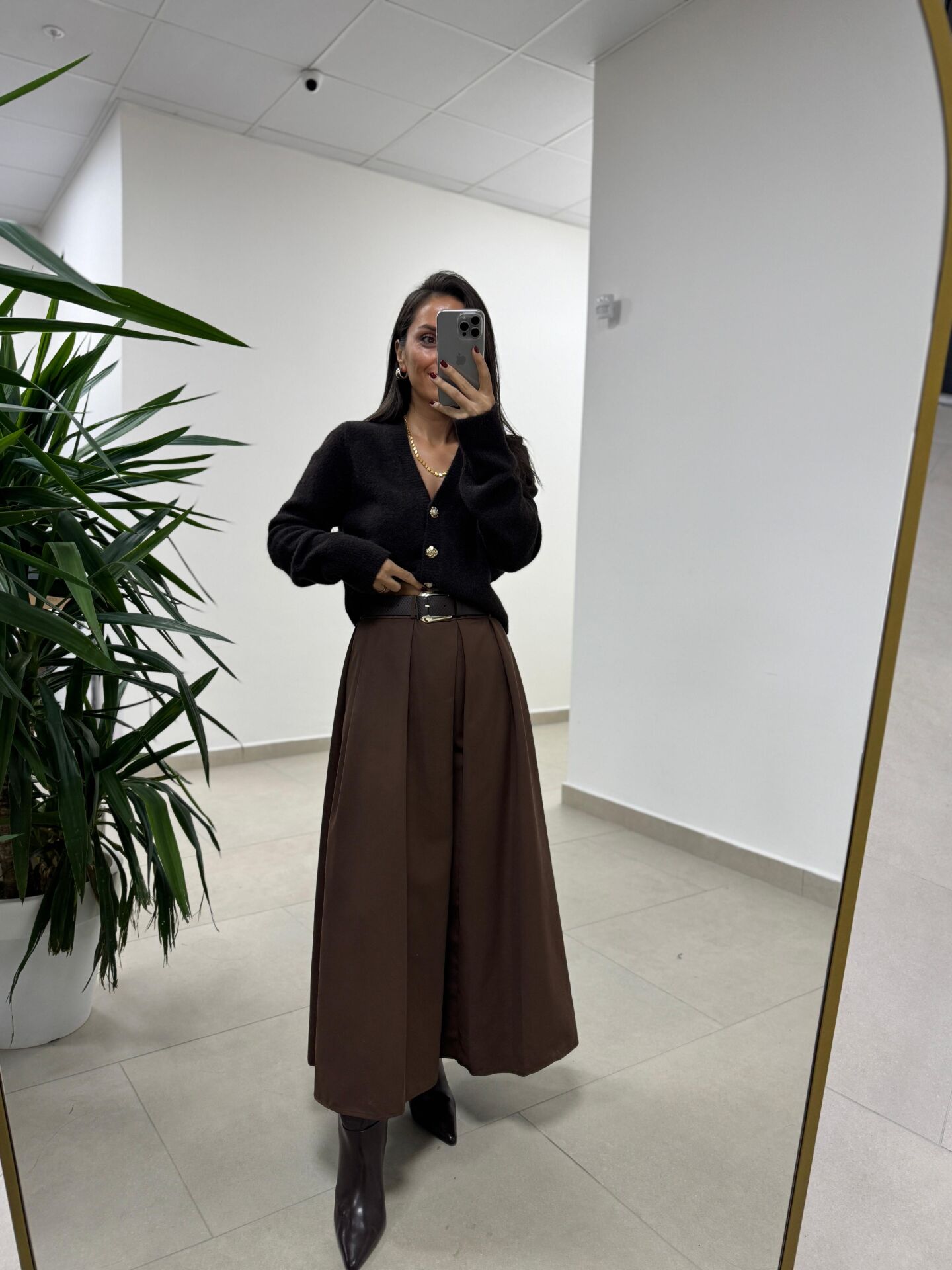 Ms Kendinden Kemerli Kahve Kloş Etek