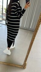 Siyah Beyaz Çizgili Balıkçı Triko Elbise