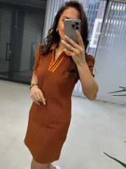 Sg Jacquard Polo Neck Brown Pencil Dress