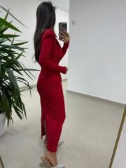 Np 1012 Kırmızı Degaje Yaka Kalem Elbise