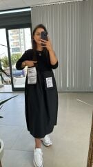 Dr 2432 Cep Zikzaklı Siyah Tasarım Elbise