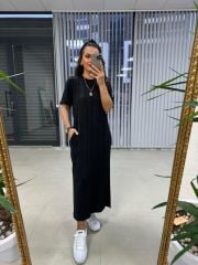 Ms Çima Dikişli Siyah Elbise