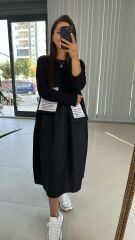 Dr 2432 Cep Zikzaklı Siyah Tasarım Elbise