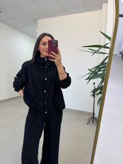 Pi 55809 Siyah Bomber Ceketli Palazzo Takım