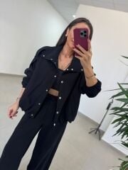 Pi 55809 Siyah Bomber Ceketli Palazzo Takım