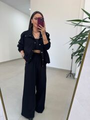 Pi 55809 Siyah Bomber Ceketli Palazzo Takım