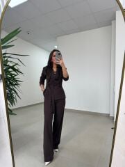 Art 4011 A. Kahve Bel Kuşaklı Ceket Takım