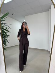 Art 4011 A. Kahve Bel Kuşaklı Ceket Takım