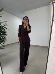 Art 4011 A. Kahve Bel Kuşaklı Ceket Takım