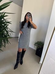 Dv 90257 Gri Kısa Kol Triko Elbise