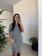 Dv 90257 Gri Kısa Kol Triko Elbise