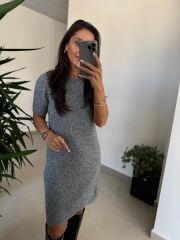 Dv 90257 Gri Kısa Kol Triko Elbise