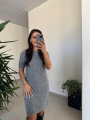 Dv 90257 Gri Kısa Kol Triko Elbise
