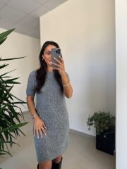 Dv 90257 Gri Kısa Kol Triko Elbise