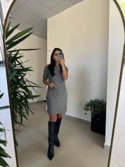 Dv 90257 Gri Kısa Kol Triko Elbise