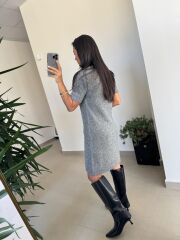 Dv 90257 Gri Kısa Kol Triko Elbise
