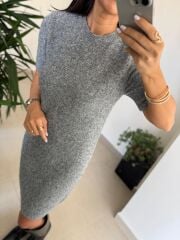 Dv 90257 Gri Kısa Kol Triko Elbise