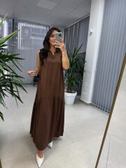 Cr 1634 A.Kahve Gömlek Yaka Viskon Elbise