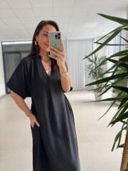 Dr 8346 Tasarım Önden Bağlamalı siyah Elbise