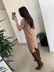 Dv 90257 Vizon Kısa Kol Triko Elbise