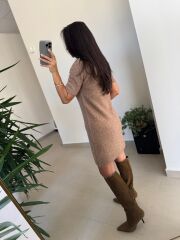 Dv 90257 Vizon Kısa Kol Triko Elbise