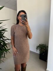 Dv 90257 Vizon Kısa Kol Triko Elbise