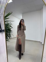 Bh 25616 Bel Drapeli Vizon Elbise