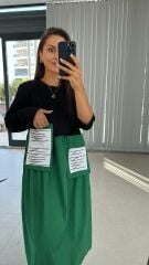 Dr 2432 Cep Zikzaklı Yeşil Tasarım Elbise